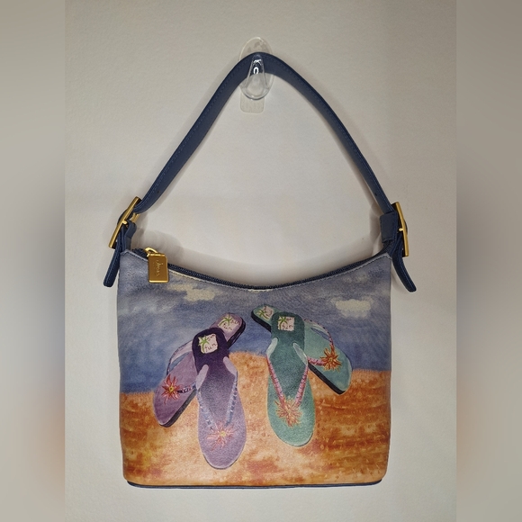 Icon Los Angeles Art Painted Leather Blue Flip Flop Handbag Shoulder Bag - Picture 1 of 10